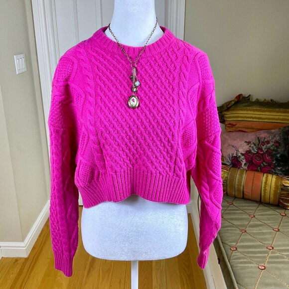 Sunday Best Sweater Cropped Merino Wool Cotton Pink Cable Knit Crew Aritzia (S) - Picture 1 of 7
